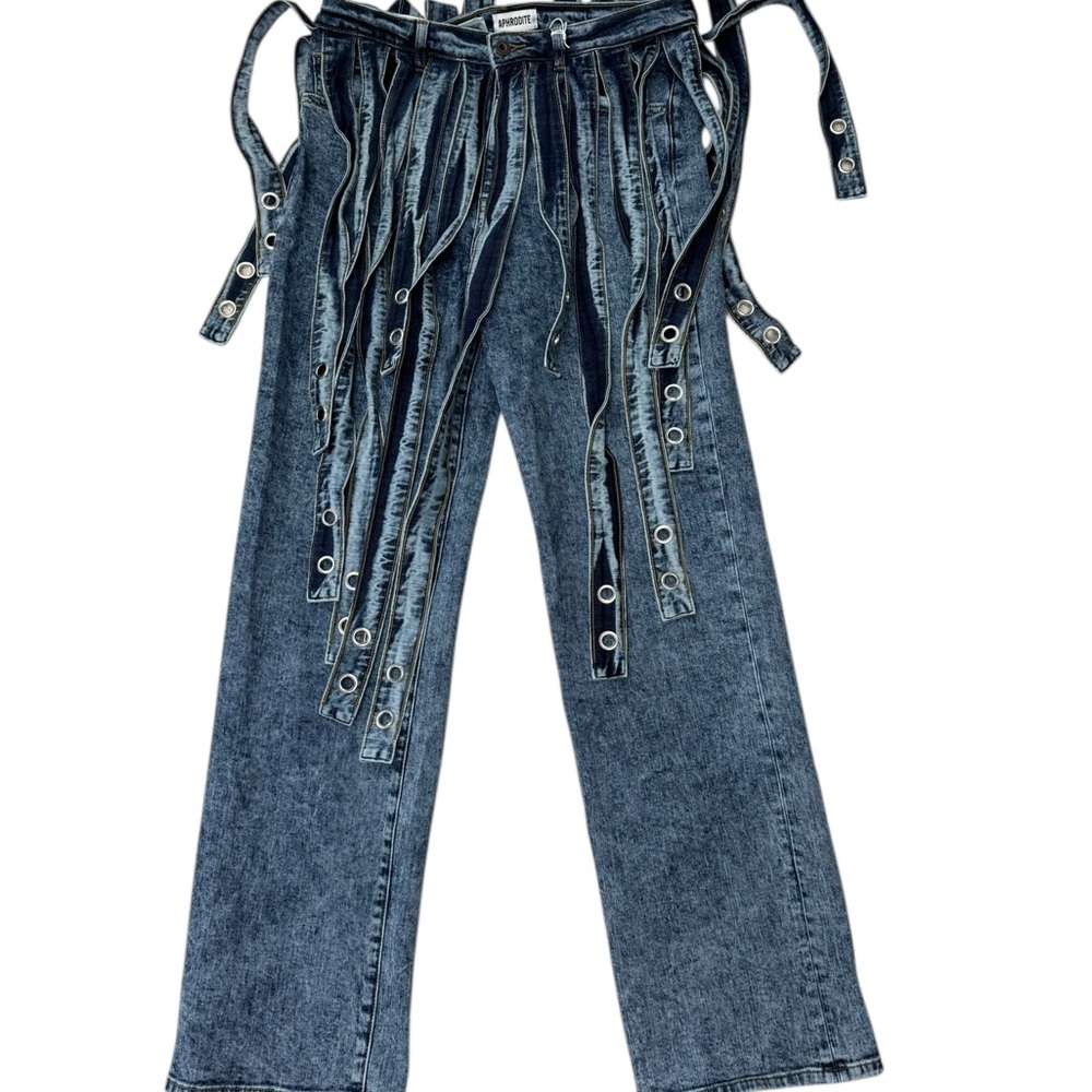 Starlit Soirée Strappy Straight Leg Jeans - Acid Wash Blue